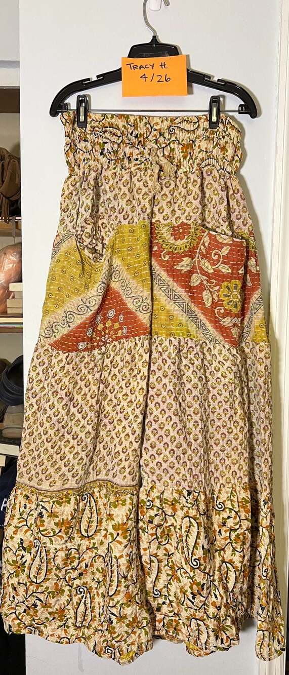 Kantha Bae Lotus Wide Leg Pants Reversible Patchwork Tiered One Size